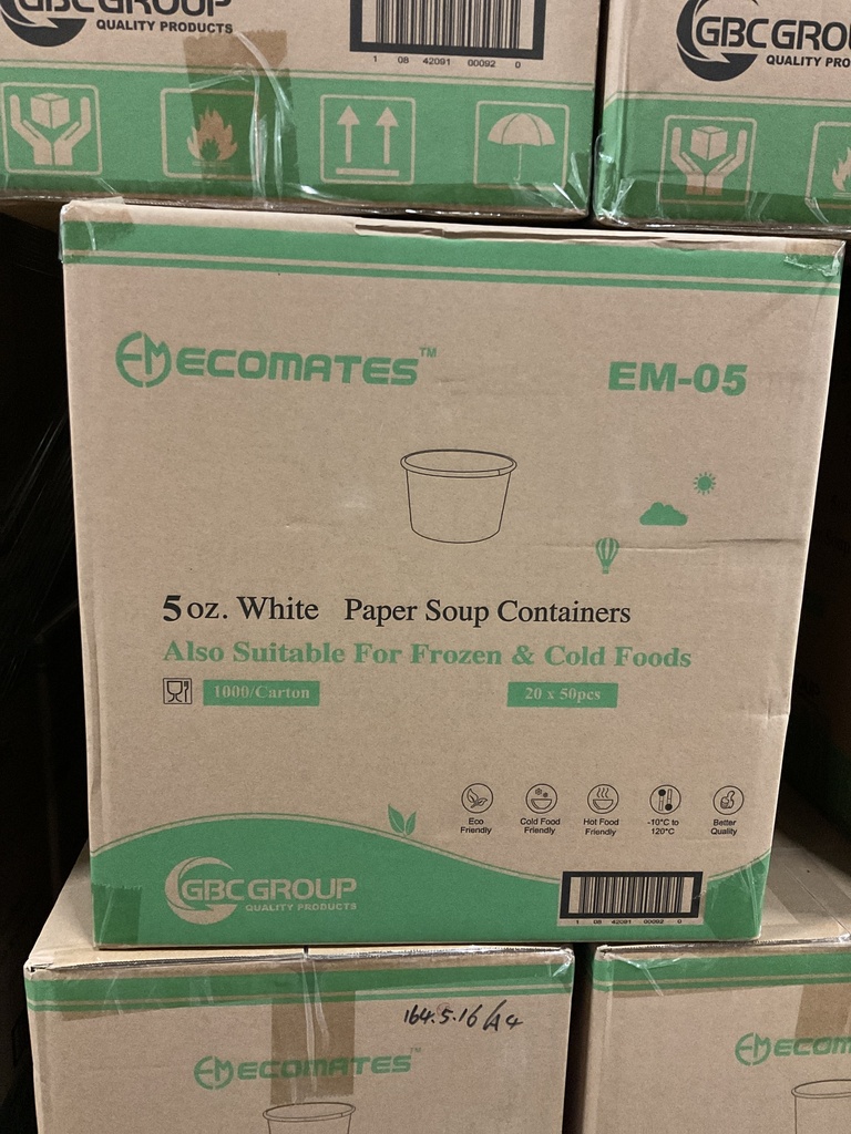 EM-05, 5oz White Paper Containers (1000PC) Ecomates