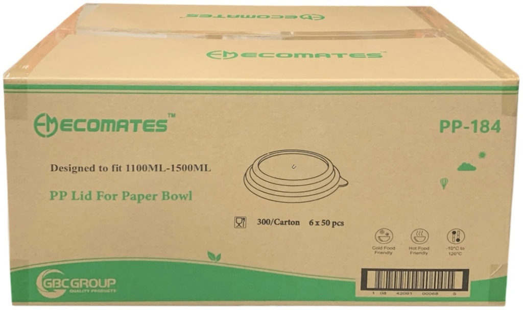 PP-184, Lids for Paper Bowls (300 PC) Ecomates