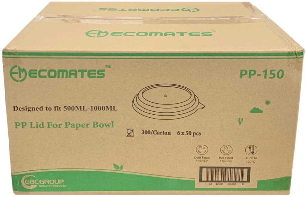 PP-150, Lids for Paper Bowls (300 PC) Ecomates