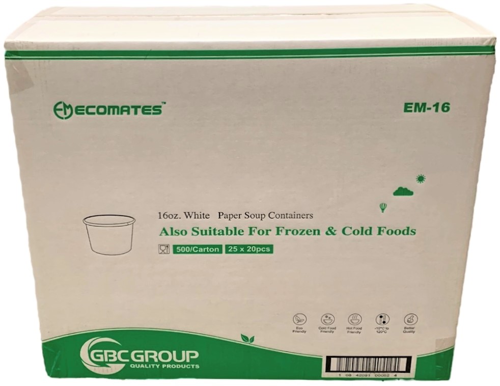 EM-16, White Paper Soup Containers (500 PC) Ecomates