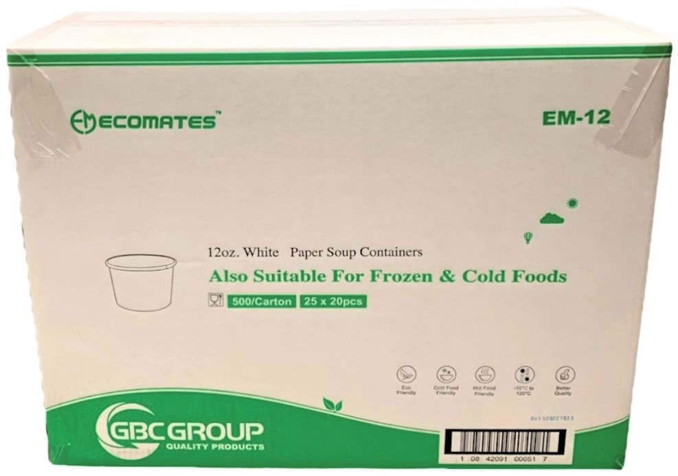 EM-12, White Paper Soup Containers (500 PC) Ecomates