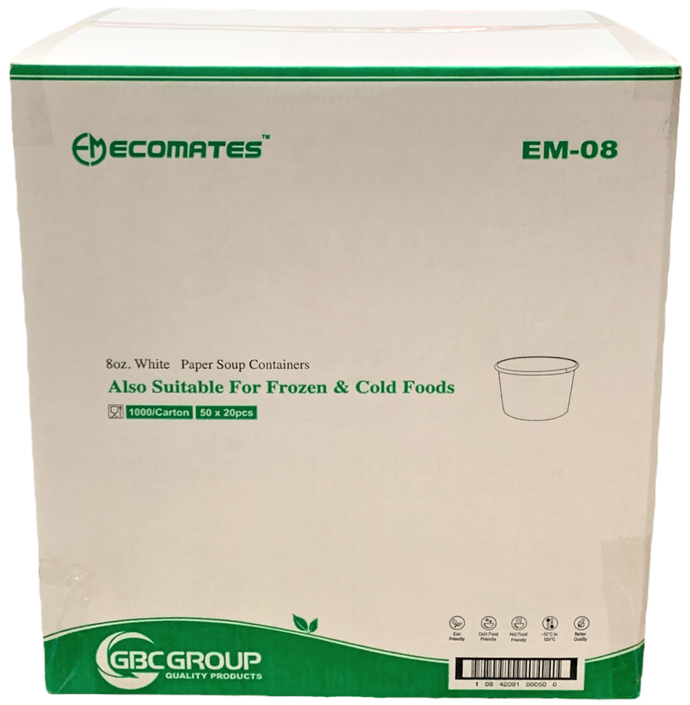 EM-08, White Paper Soup Containers (1000 PC) Ecomates