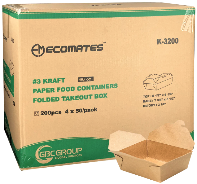K-3200, #3 Kraft Folded Boxes (200PC) Ecomates
