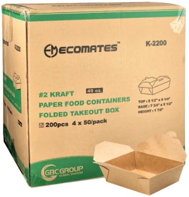 K-2200, #2 Kraft Folded Takeout Boxes (200PC) Ecomates