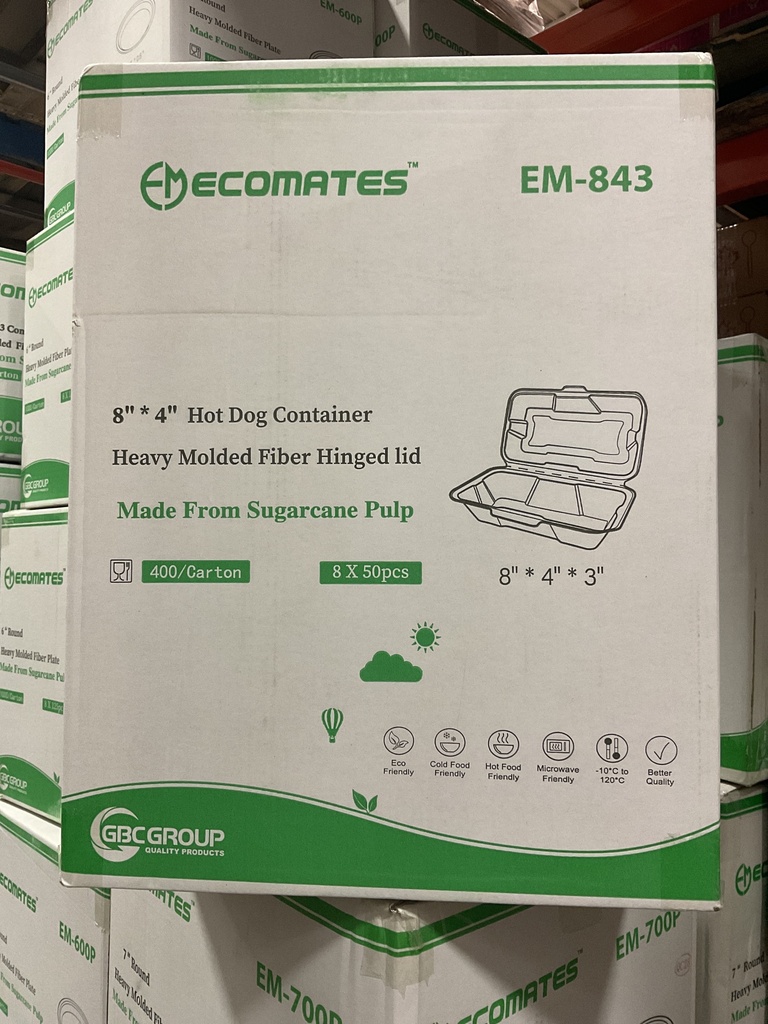 EM-843, Hot Dog Fiber Containers (400 PC) Ecomates