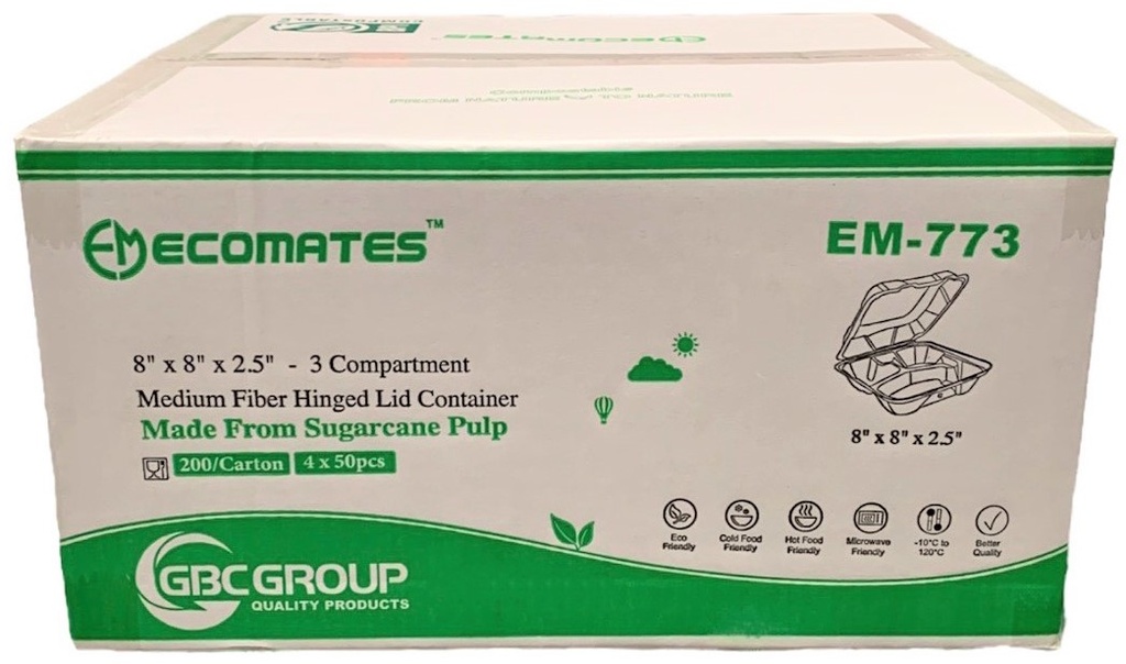 EM-773, 3 Compartment Fiber Containers (200 PC) Ecomates