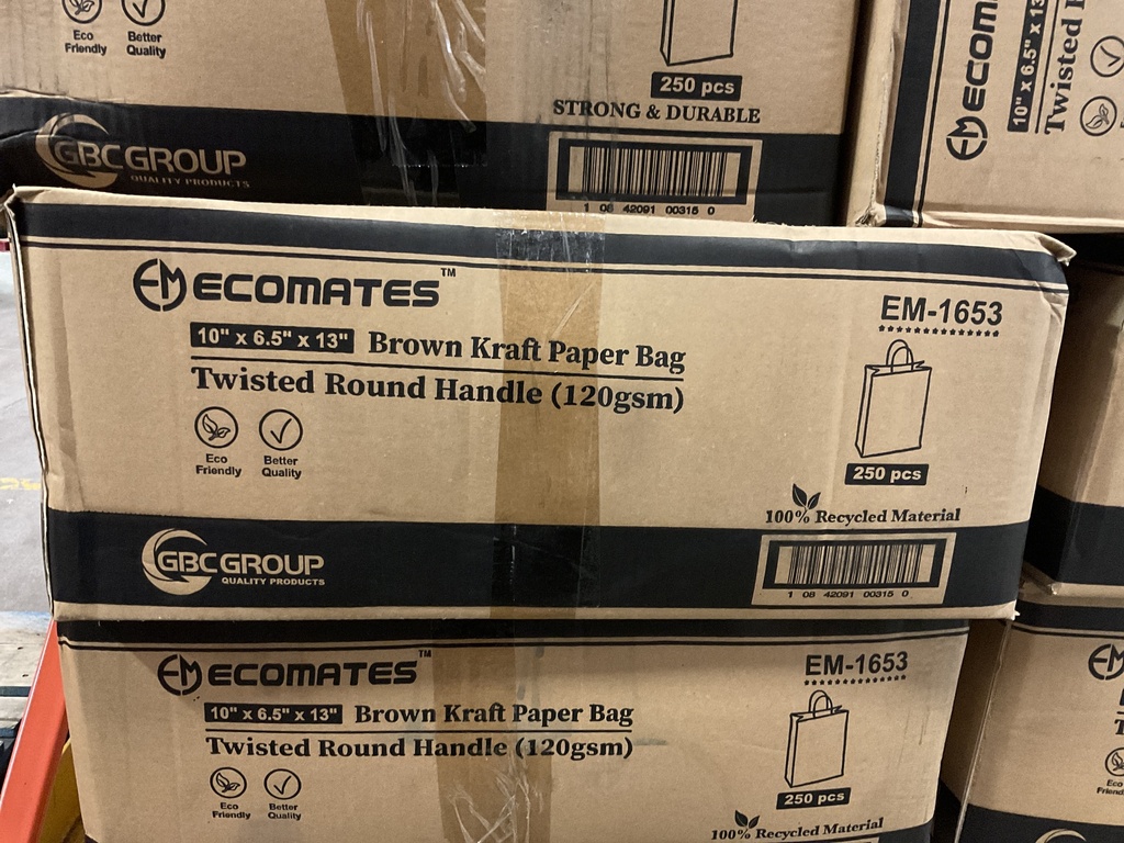 EM-1653, Kraft Paper Bags with Handle (250 PC) Ecomates