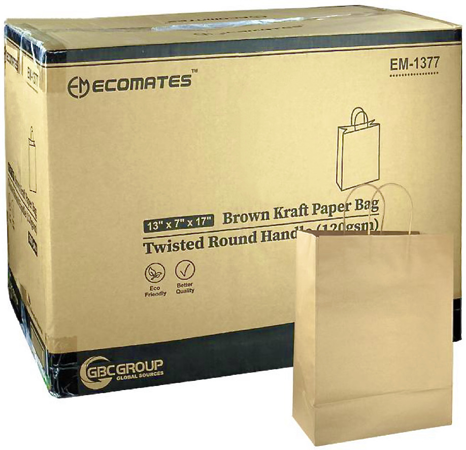 EM-1377, Kraft Paper Bags with Handle (200PC) Ecomates
