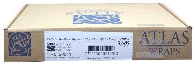 5120011, 12x12 Dry Wax Sheets (1000 PC) Atlas Wraps