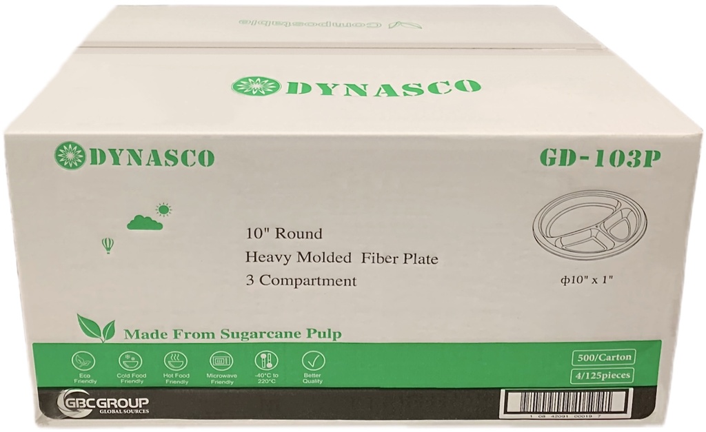 GD-103P, 3 Compartment Heavy Fiber Plates (500PC) Dynasco