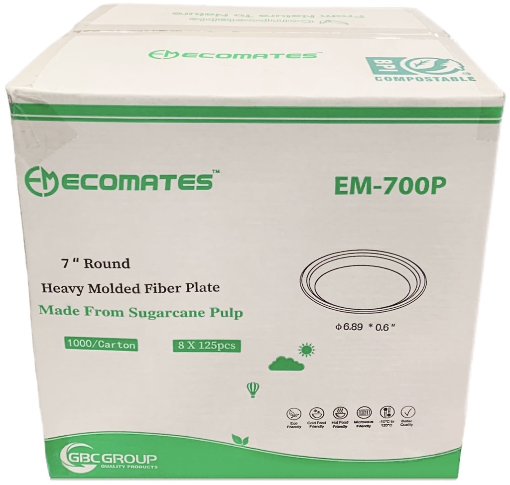 EM-700P, 7" Round Heavy Fiber Plates (1000 PC) Ecomates