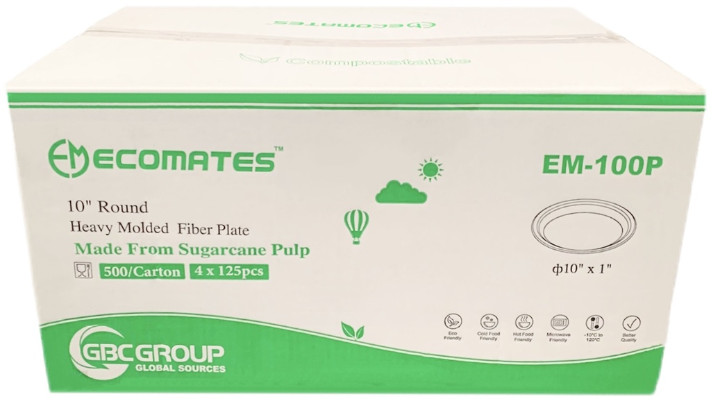 EM-100P, 10" Round Fiber Plates (500 PC) Ecomates