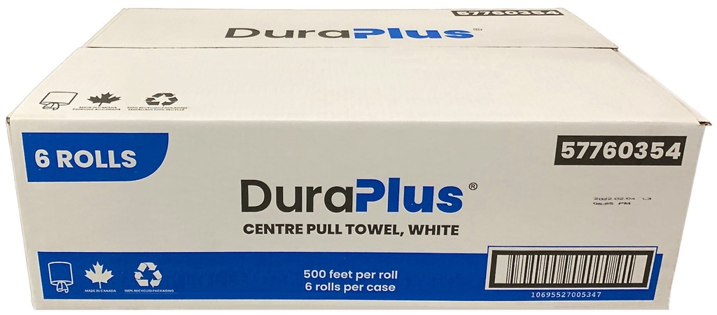 57760354, White Centre Pull Towels (6 RL) Dura Plus