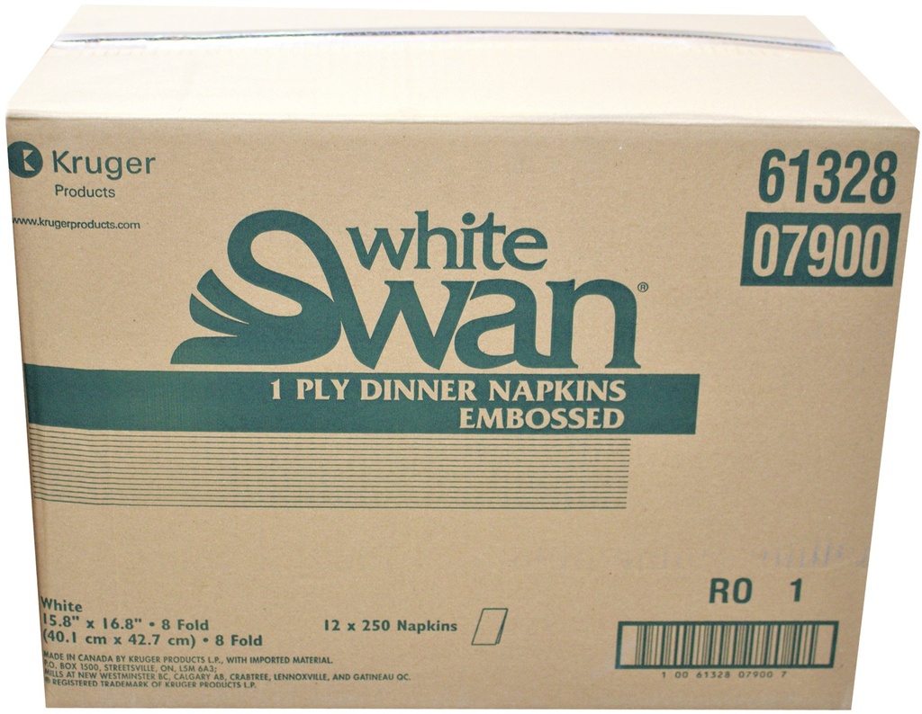 07900, 1 Ply Dinner Napkins (12x250 PC) White Swan