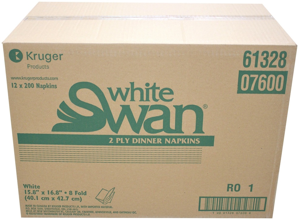 07600, 2 Ply Dinner Napkins (12x200 PC) White Swan