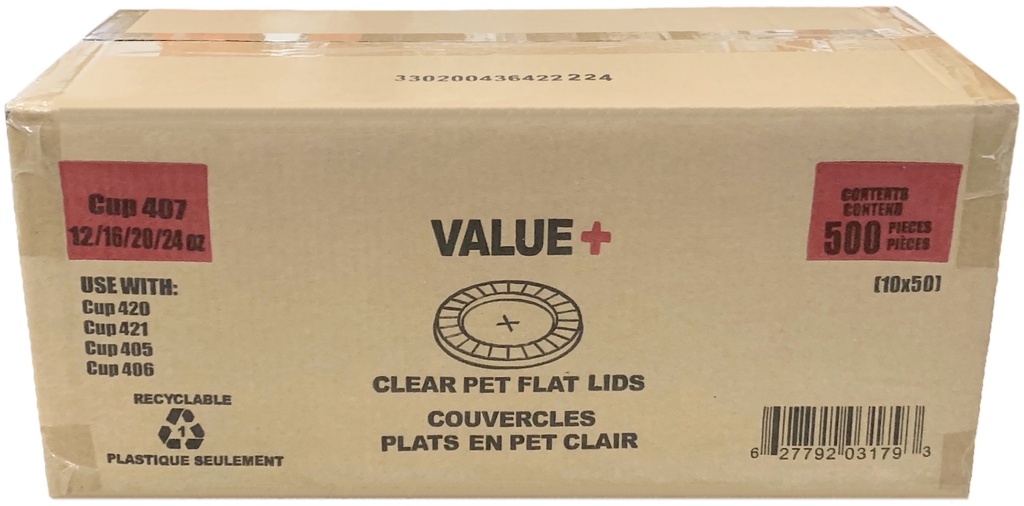 CUP407, Clear Flat Lids (500 pc) Value+