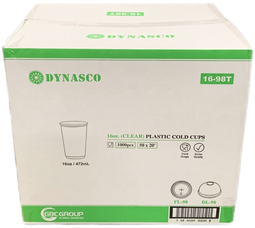 16-98T, Clear Plastic Cold Cups (1000 PC) Dynasco