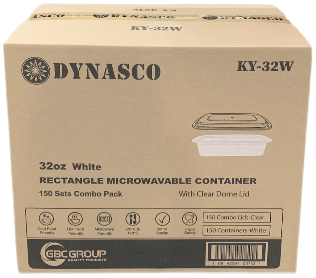 KY-32W, 32oz White Rectangular Combo (150 SET) Dynasco