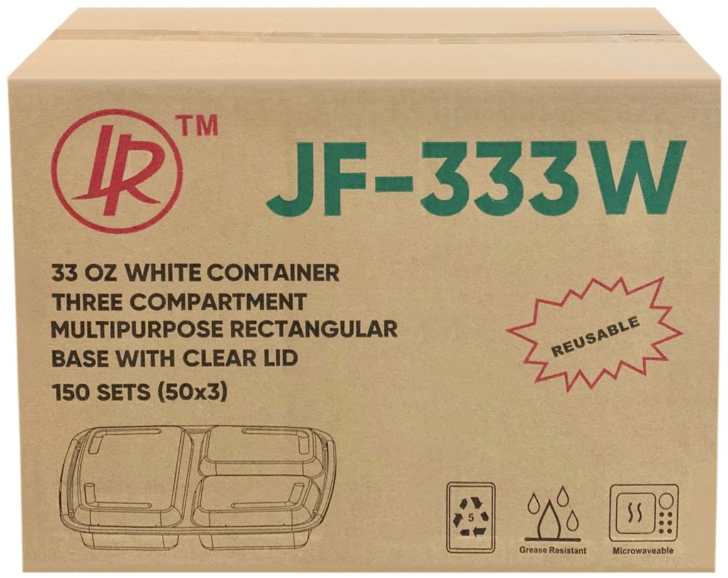 JF-333W, 3 Compartment White Rectangular Combo (150SET) LR