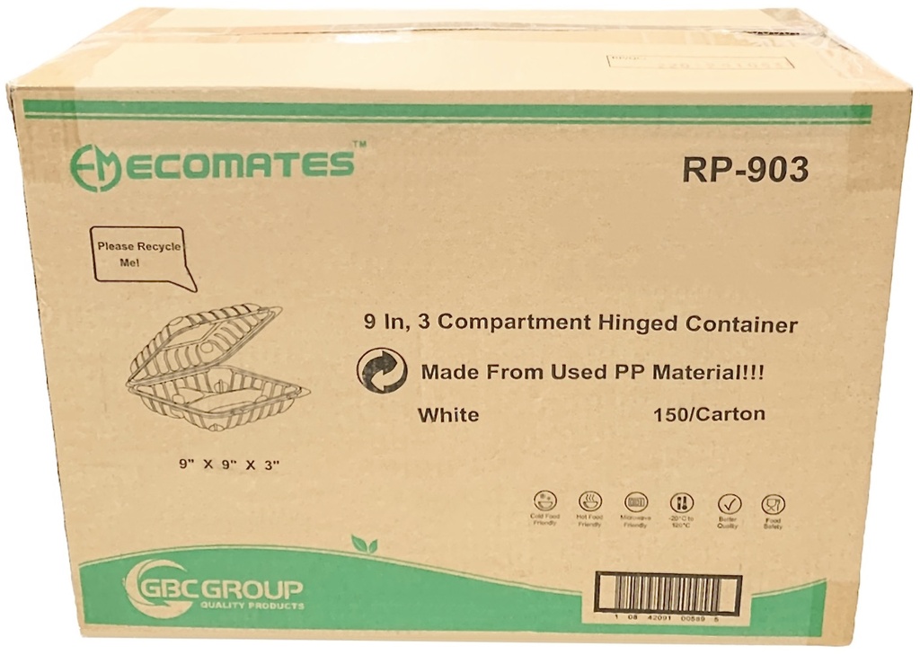 RP-903, 9” 3 Compartment Containers (150 PC) Ecomates