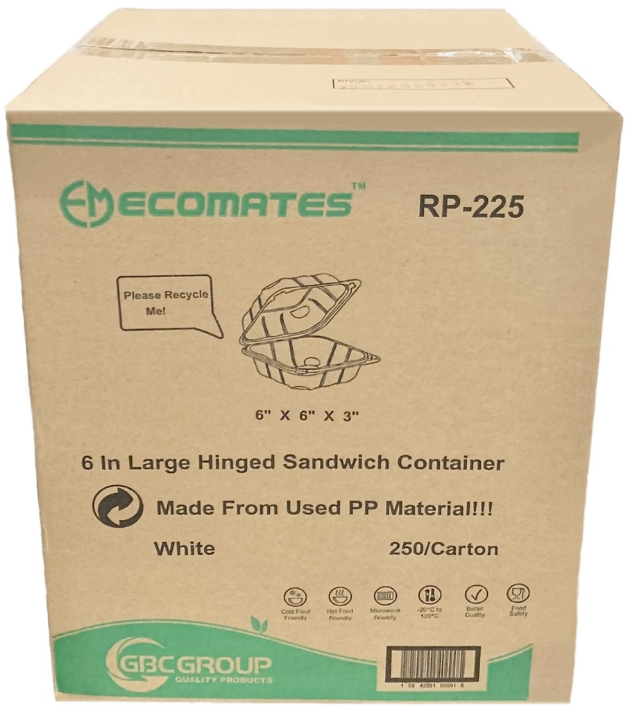 RP-225, 6” Large Sandwich Containers (250 PC) Ecomates