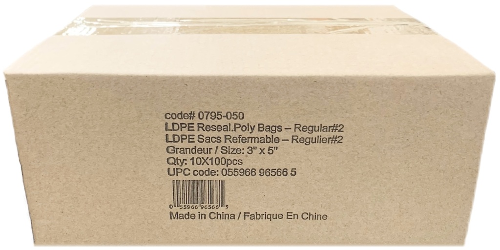 0795-050, 3x5 LDPE Reseal Poly Bags (10x100 PC)