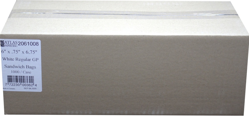 2061008, White Regular Sandwich Bags (1000 PC) 6.75x6.75 Atlas Paper Bag