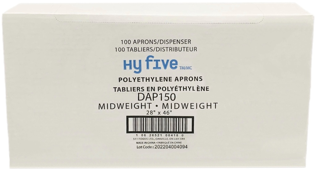 DAP150, 28x46 Polyethylene Aprons (100 PC) Hy Five
