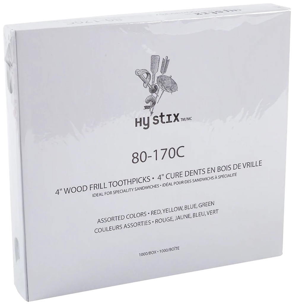 80-170C, 4” Wood Frill Toothpicks (1000 PC) Hy Stix