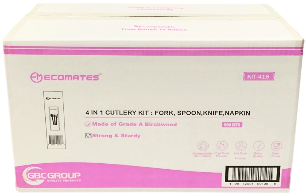 KIT-416, 4-Piece Wooden Cutlery Kits (500 SET) Ecomates
