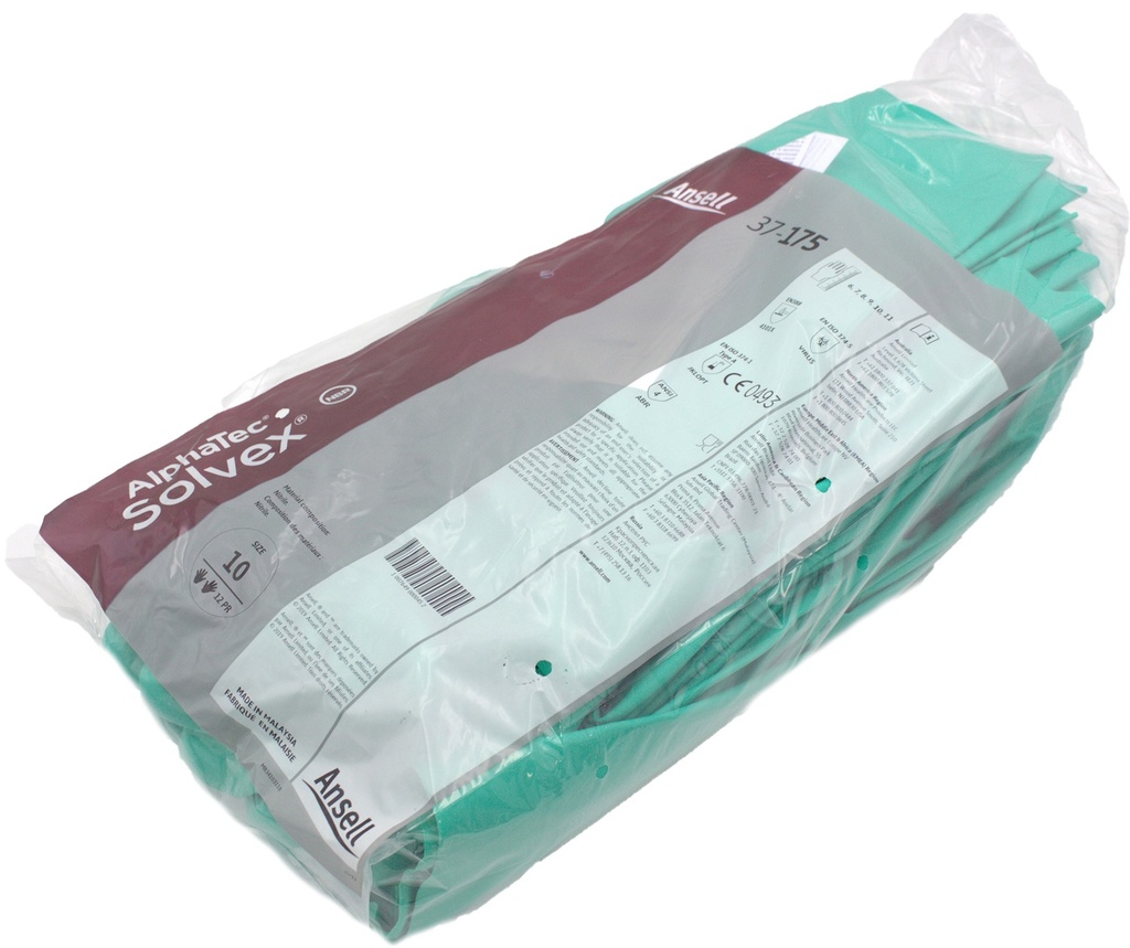 37-175, (XL) Size 10 Green Gloves (12 PR) Ansell Alphatec Solvex