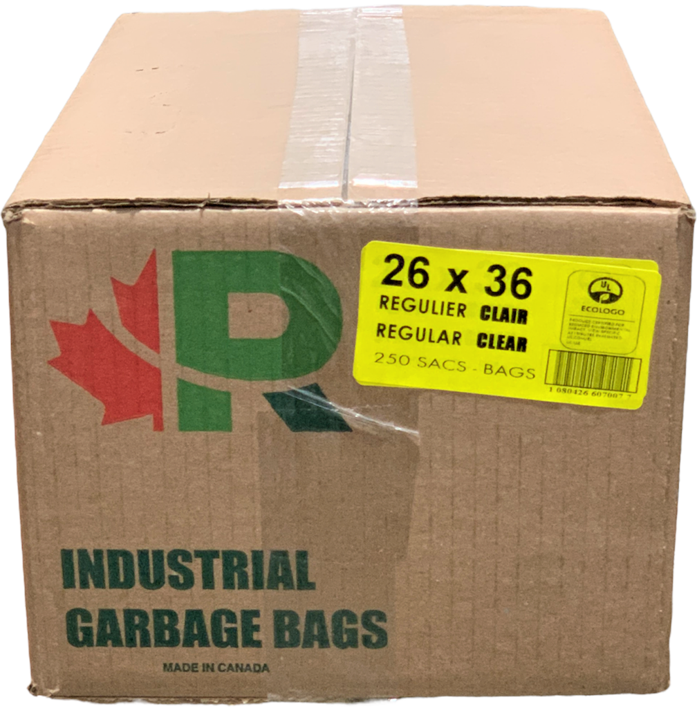 26x36 Regular Clear Garbage Bags (250 PC) R.A.