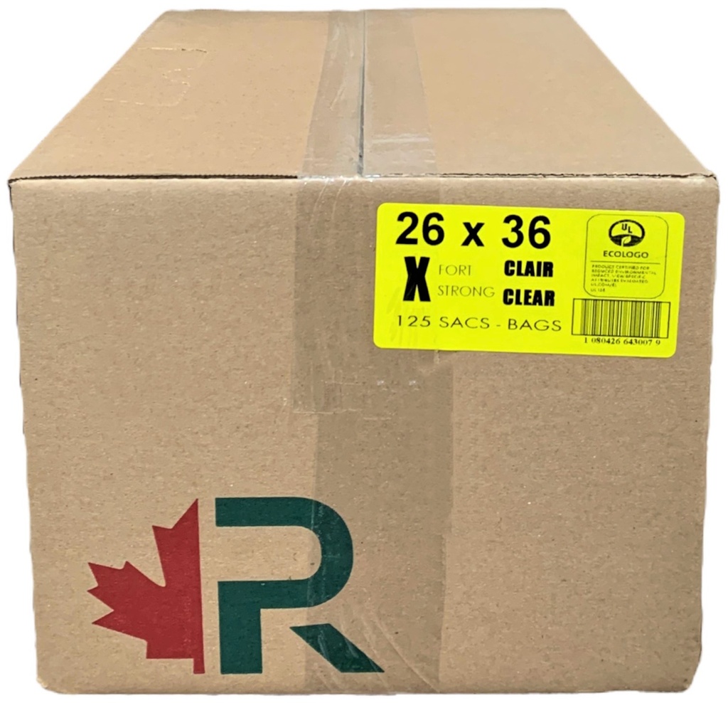 26x36 Ex-Strong Clear Garbage Bags (125 PC) R.A.