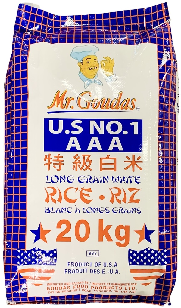 888, U.S NO.1 AAA Long Grain White Rice (20 kg) Mr. Goudas