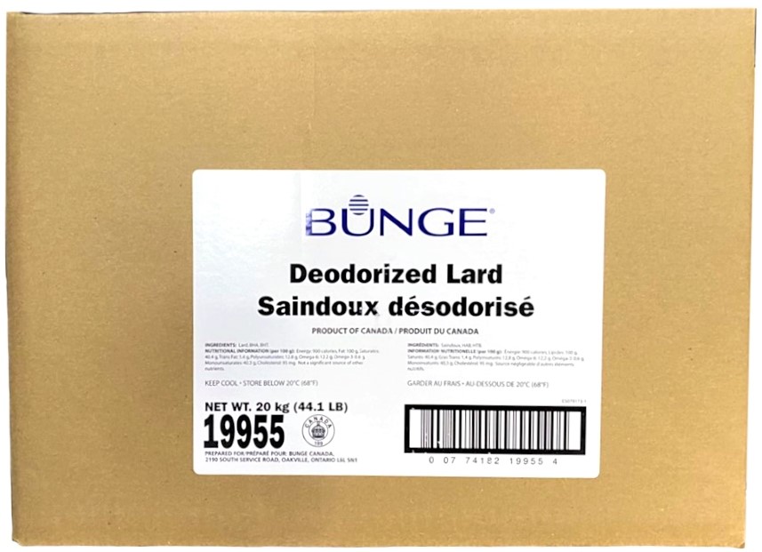 19955, Deodorized Lard (20 kg) Bunge