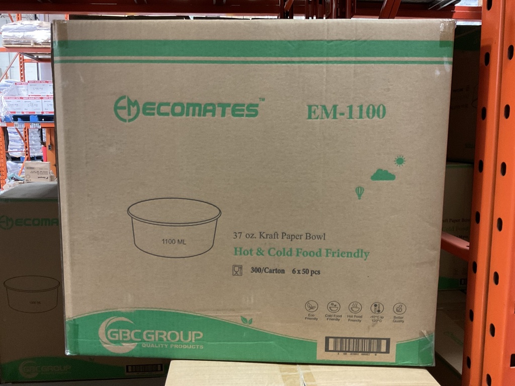 EM-1100, 37oz Kraft Paper Bowls (300PC) Ecomates
