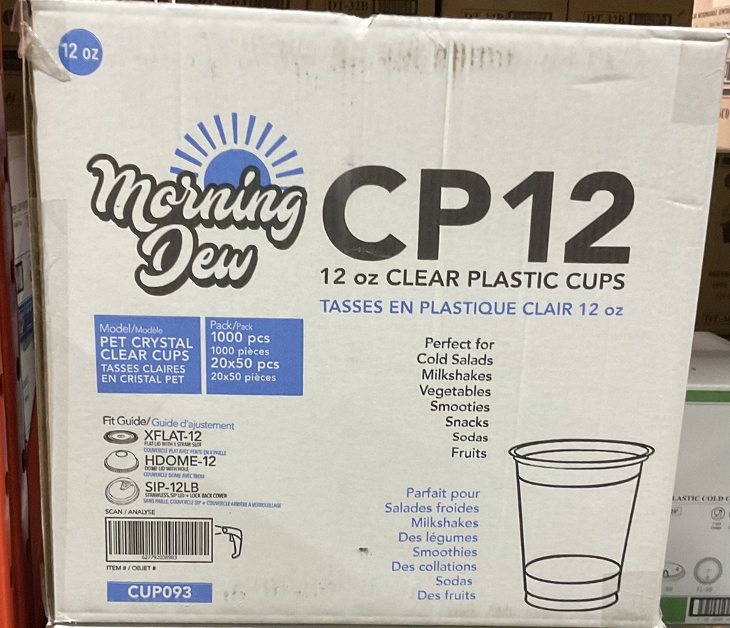 CP12, 12oz Clear Plastic Cup (1000 PC) Morning Dew