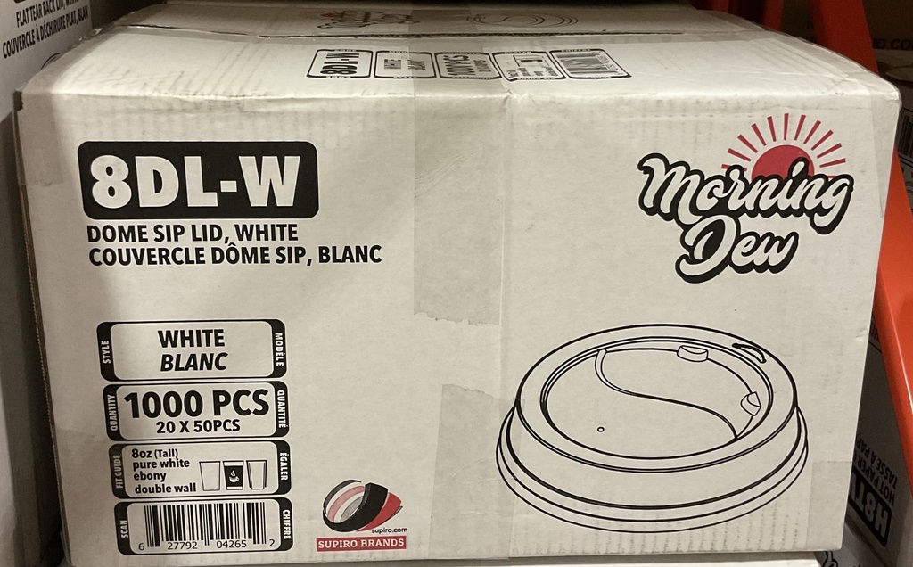 8DL-W, White Dome Sip Lid for 8oz Tall Hot Paper Cup (1000 PC) Morning Dew