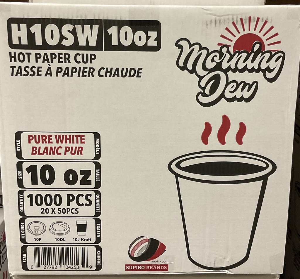 H10SW, 10oz White Hot Paper Cup (1000 PC) Morning Dew