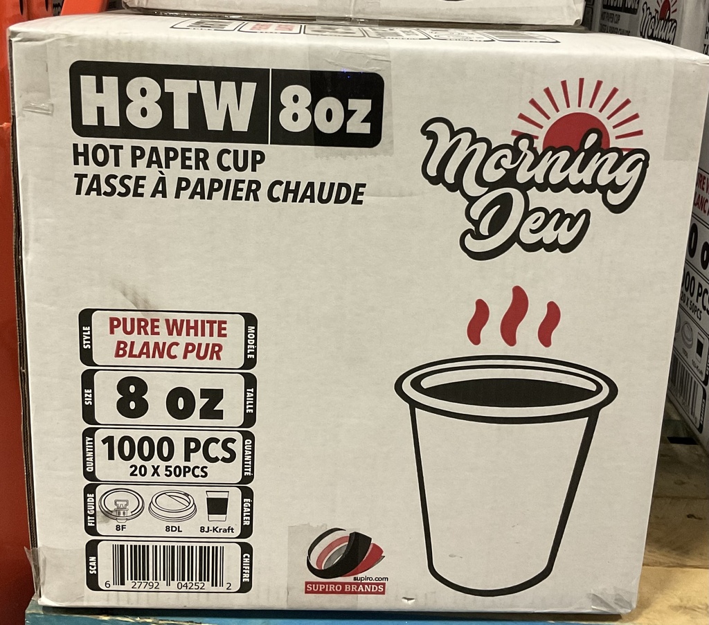 H8TW, 8oz White Hot Paper Cup (1000 PC) Morning Dew