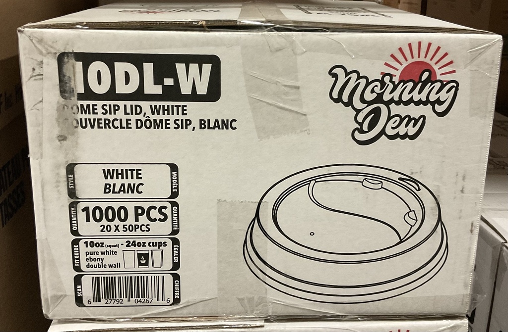 10DL-W, 10-24oz White Dome Sip Lid (1000 PC) Morning Dew