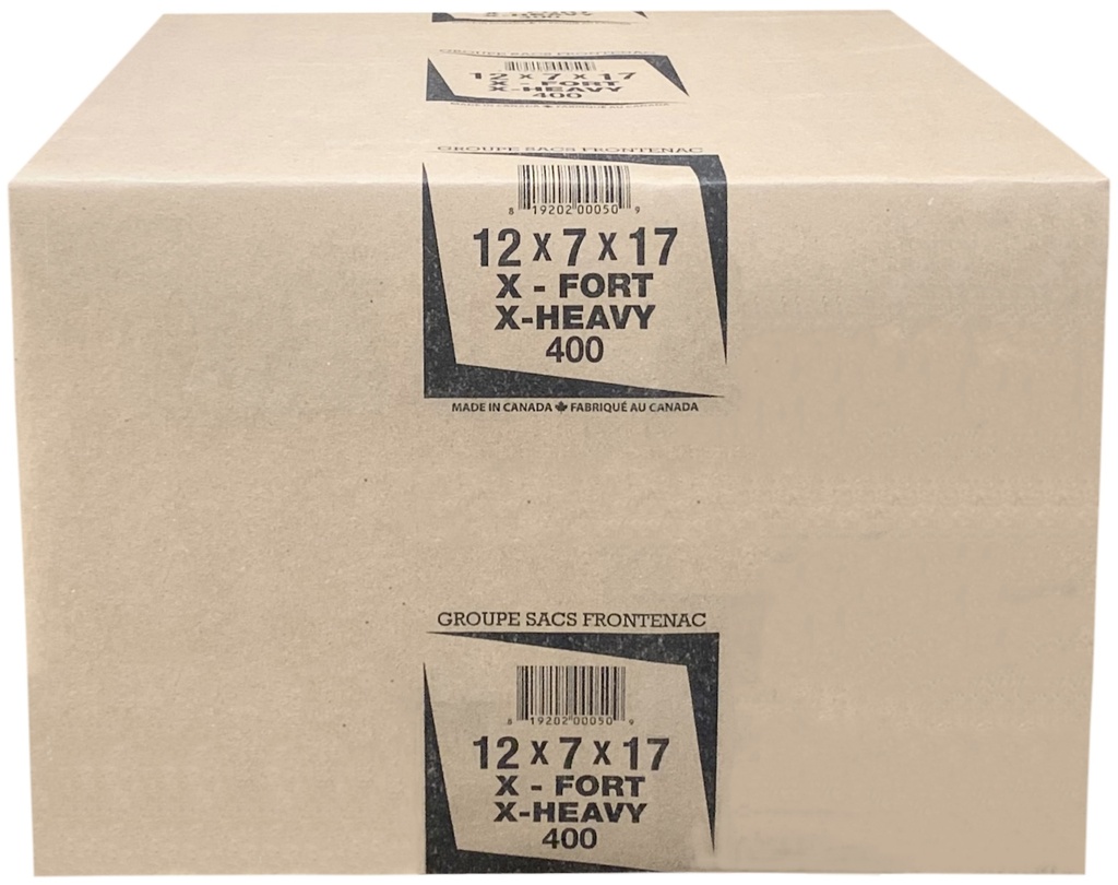 12x7x17 X-Heavy Brown Bags (400 PC) Groupe Sacs Frontenac