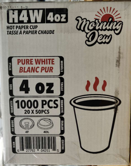 H4W, 4oz White Hot Paper Cup (1000 PC) Morning Dew