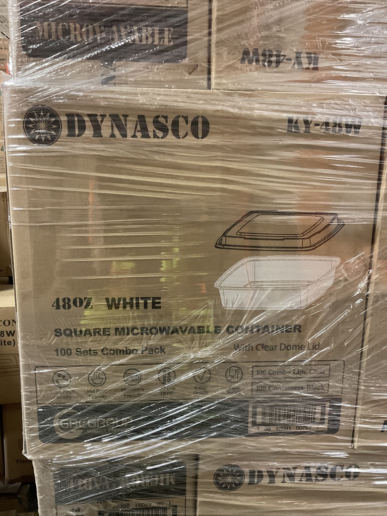 KY-48W, 48oz White Square Container Combo (100 SET) Dynasco