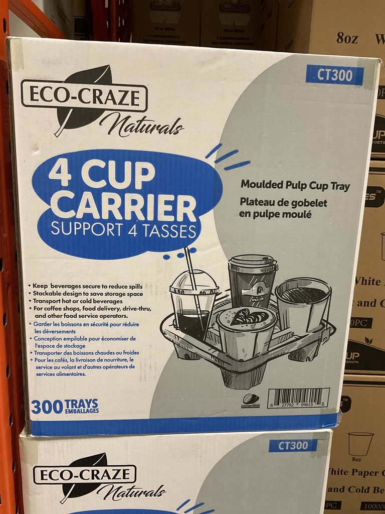 CT300, 4 Cup Carrying Tray (300 PC) Eco-Craze