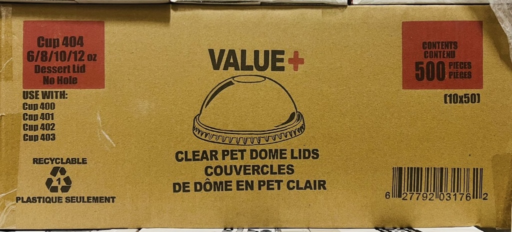 CUP404, Clear Pet Dome Lids (500 pc) Value+