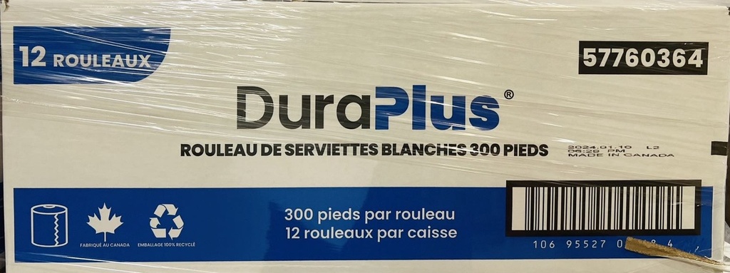 57760364, White Roll Towels (12x300 ft) Dura Plus
