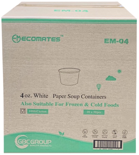 [*89441] EM-04, 4oz White Paper Containers (1000PC) Ecomates