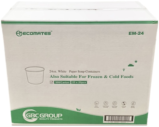 [*89421] EM-24, White Paper Soup Containers (500 PC) Ecomates