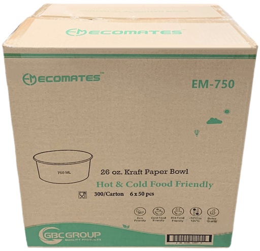 [*89311+2153] EM-750, Kraft Paper Bowls (300PC) Ecomates